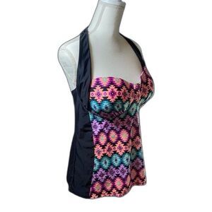 Catalina Swimwear Aztec Print Halter Bikini Tankini Top XL D/DD